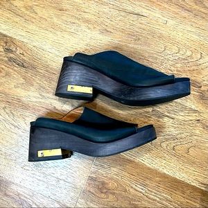 Free People Open-Toed Wooden Platforms in black, size 39